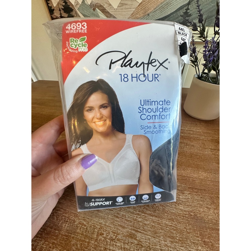 Playtex‎ 18 Hour Ultimate Shoulder Comfort Wirefree Bra Black 44C 4693 Tagless
